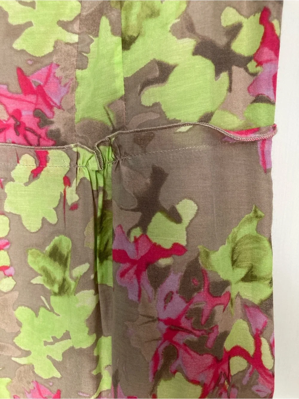 Banana Republic Floral Sheath Dress in Taupe with Pink and Lime Accents